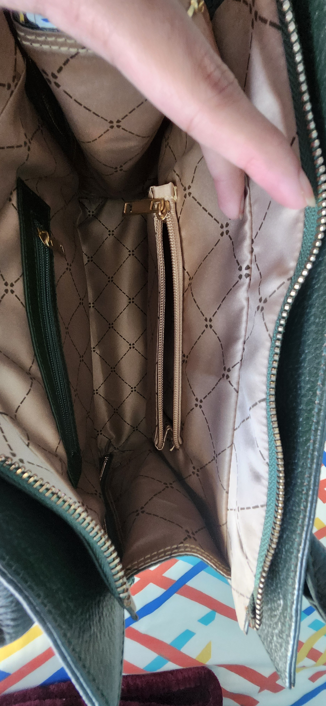 Dark Green Leather Handbag with Shoulder Strap - photo 3