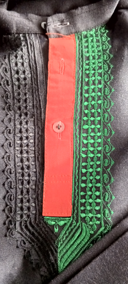Kids' Black Shalwar Kameez Set with Green and Red Embroidery - photo 3