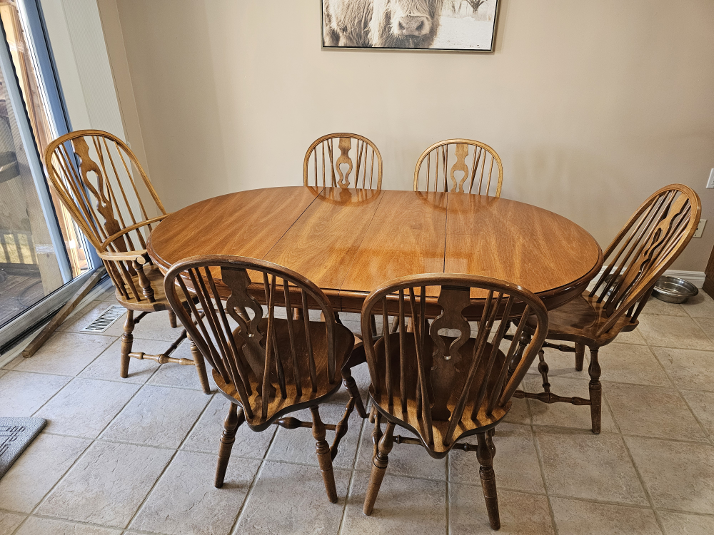 Wood Dining Table and Six Chairs Set