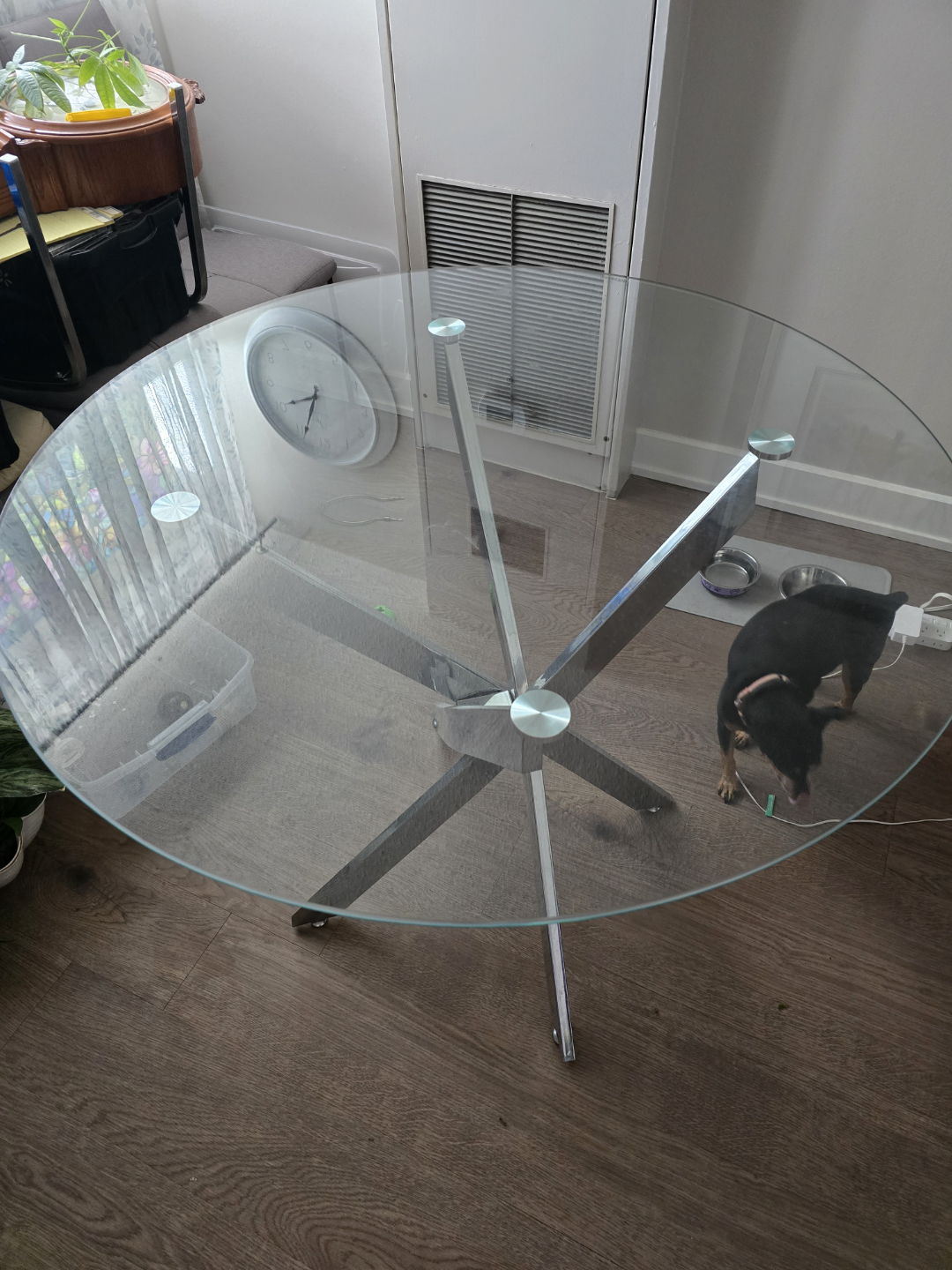 Round Glass Dining Table with Chrome Legs - photo 3