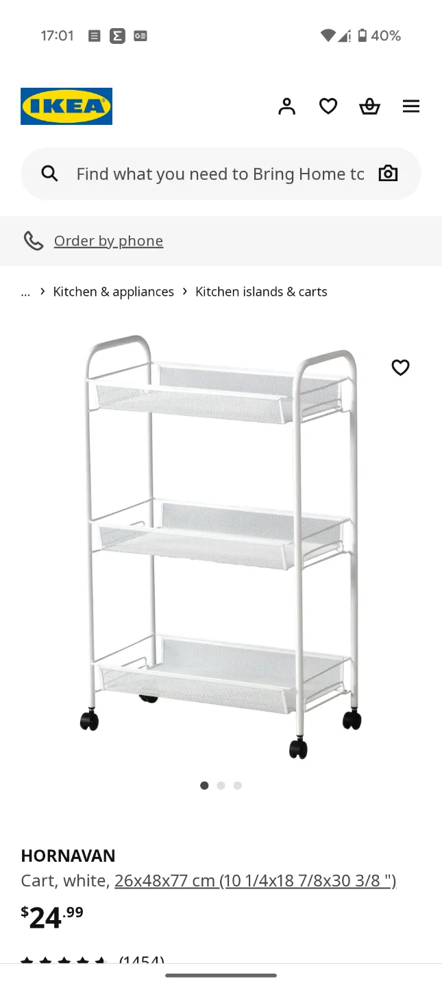 IKEA HORNAVAN White 3-Tier Rolling Cart image indicator(2)