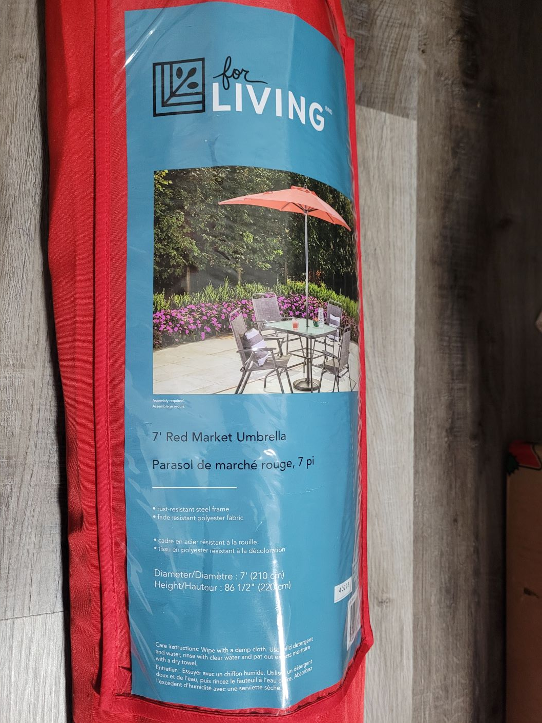 For Living Outdoor/Patio Market Umbrella, Red, 7-ft - photo 3