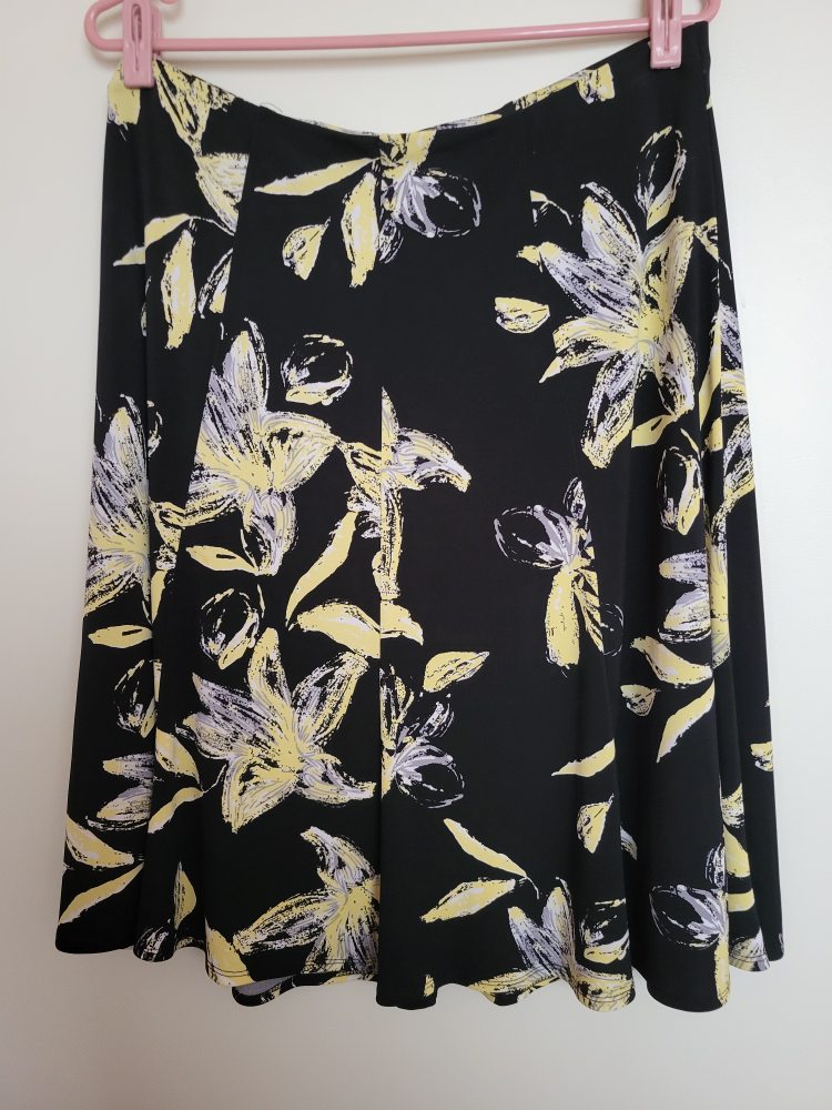 Black and Yellow Floral A-Line Skirt