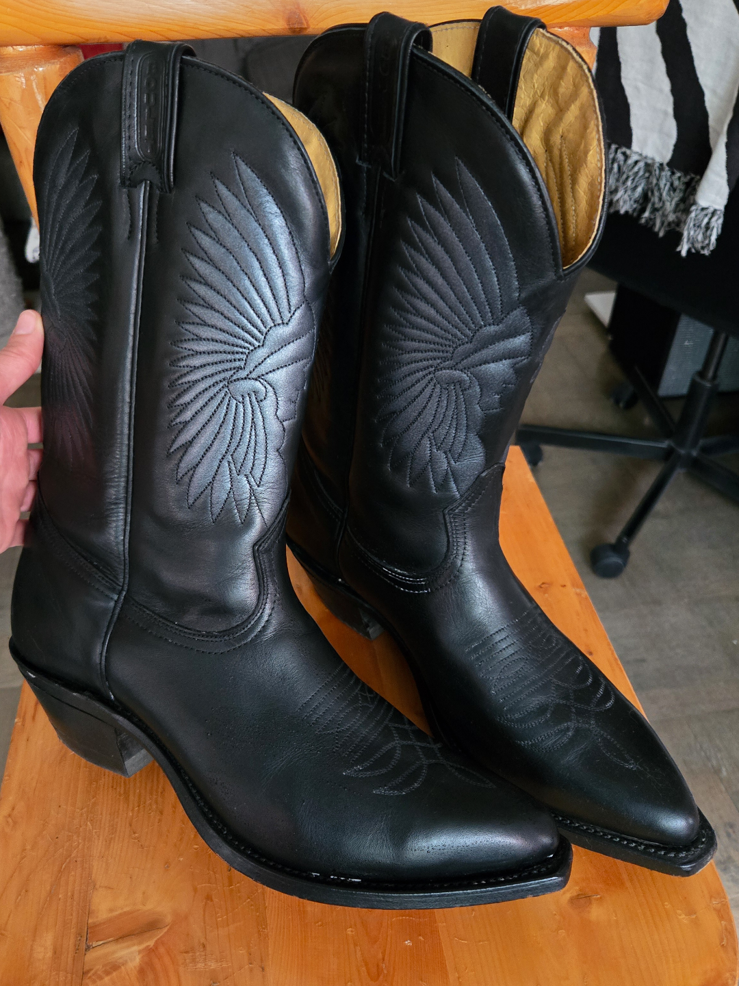 Men's Boulet Black Leather Western Cowboy Boots Size 9 - photo 2