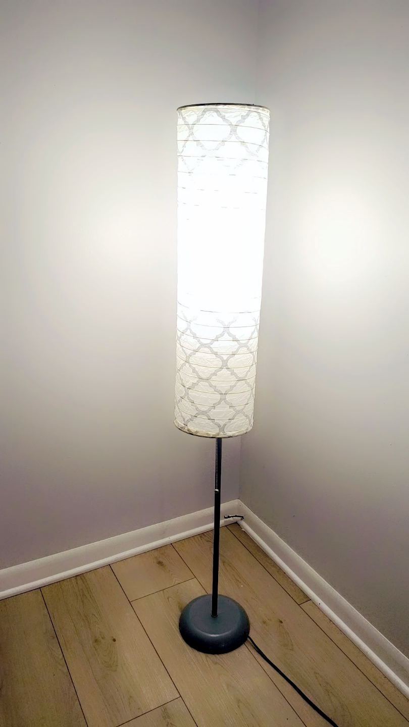 Floor Lamp with Grey Metal Stand and White Patterned Shade - photo 2