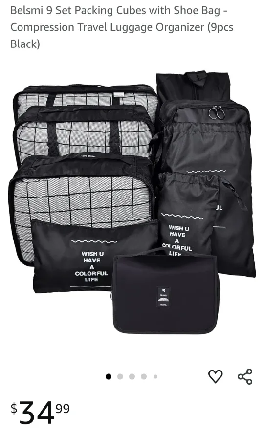 BNIB 9-Piece Black Packing Cube Set image indicator(3)