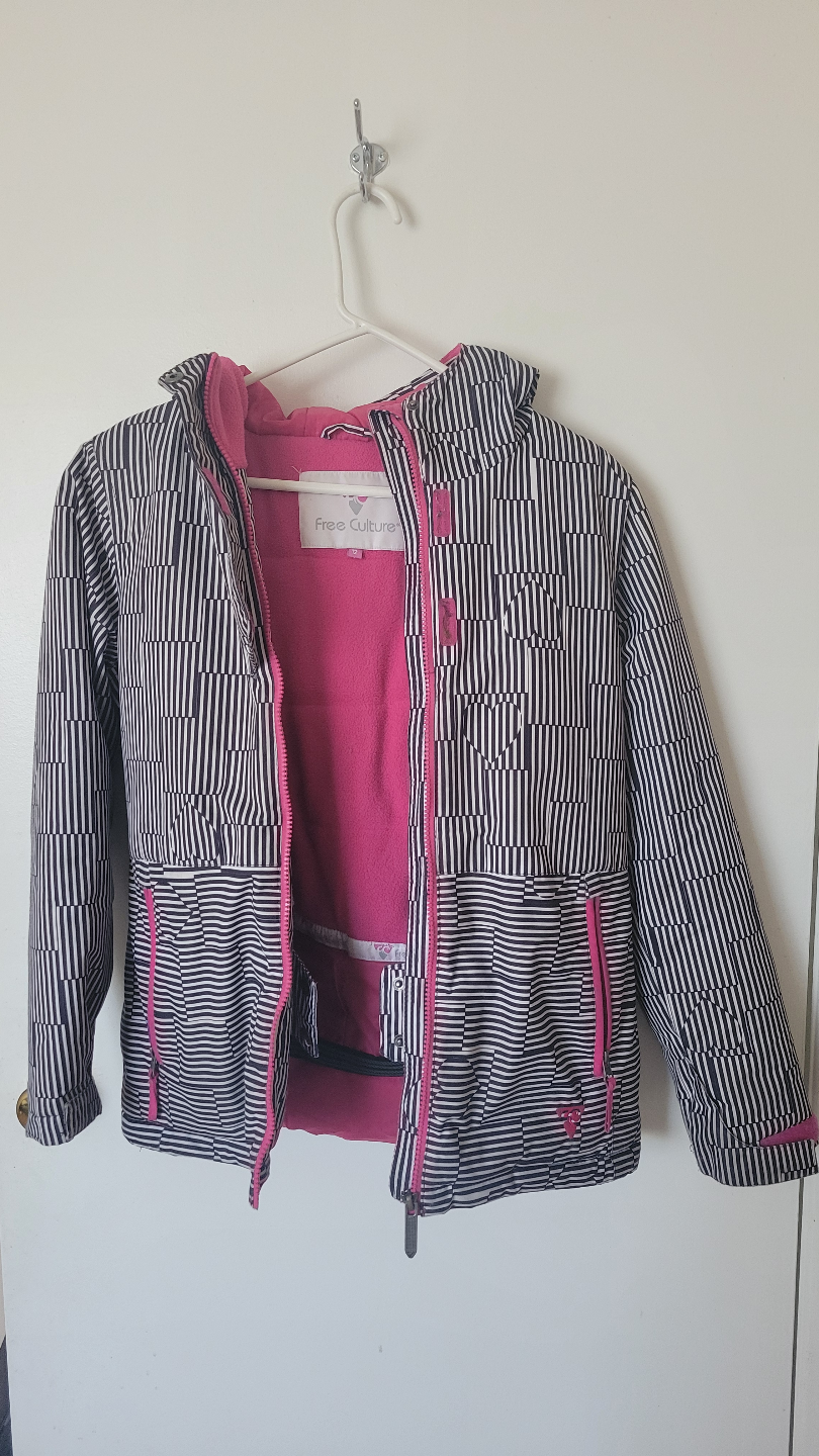 Girls' Free Culture Black and White Striped Ski Jacket