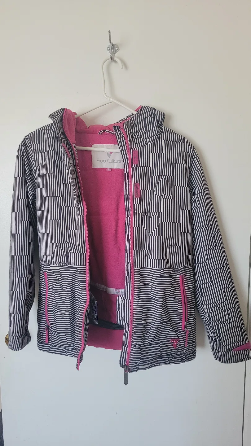 Girls' Free Culture Black and White Striped Ski Jacket thumbnail