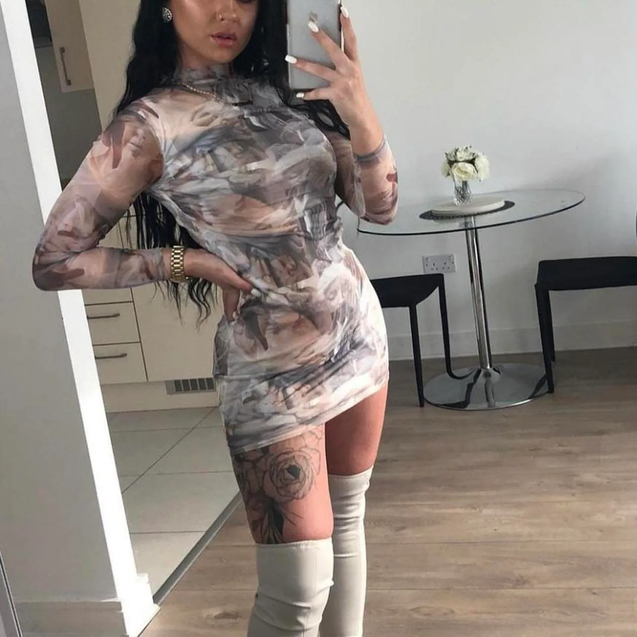 PrettyLittleThing Sheer Mini Dress Size 6 thumbnail