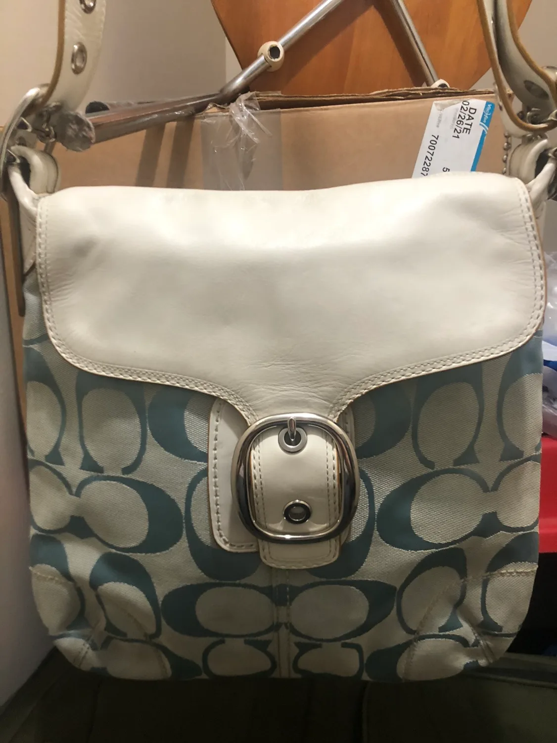 Coach Signature C Blue and White Leather Crossbody Bag image indicator(2)