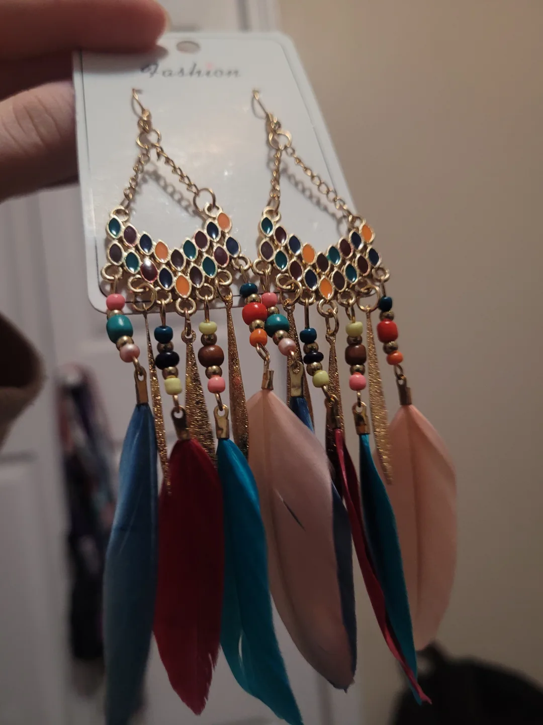 Bohemian Feather Dangle Earrings - Two Pairs image indicator(2)