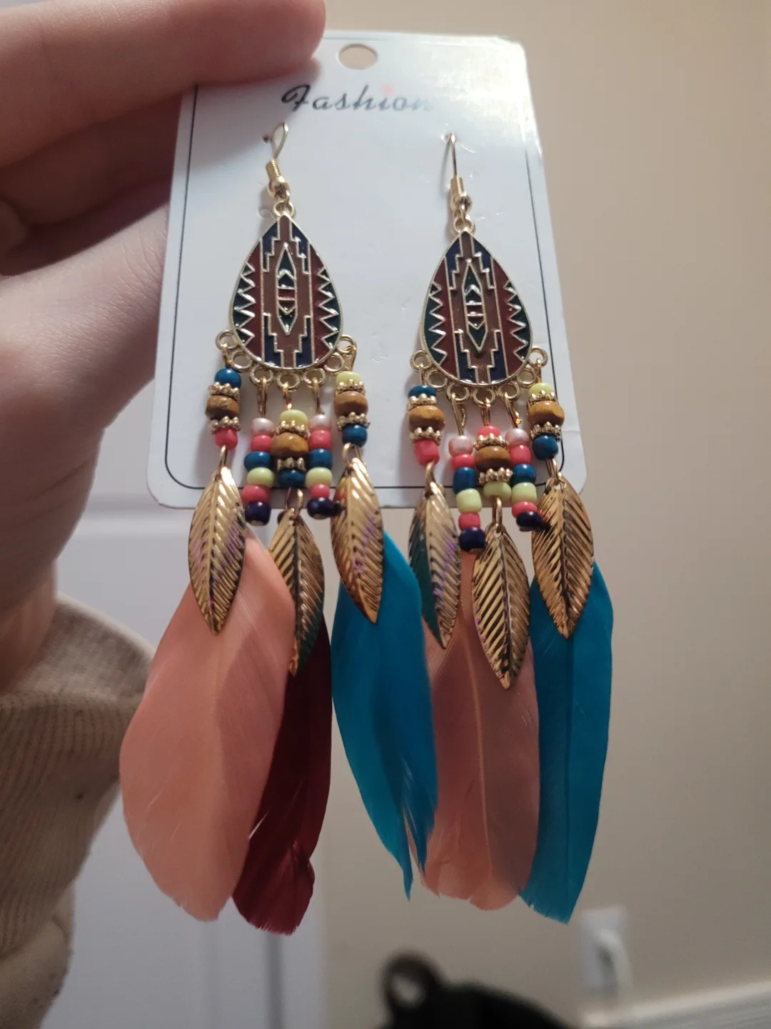Bohemian Feather Dangle Earrings - Two Pairs image indicator(3)