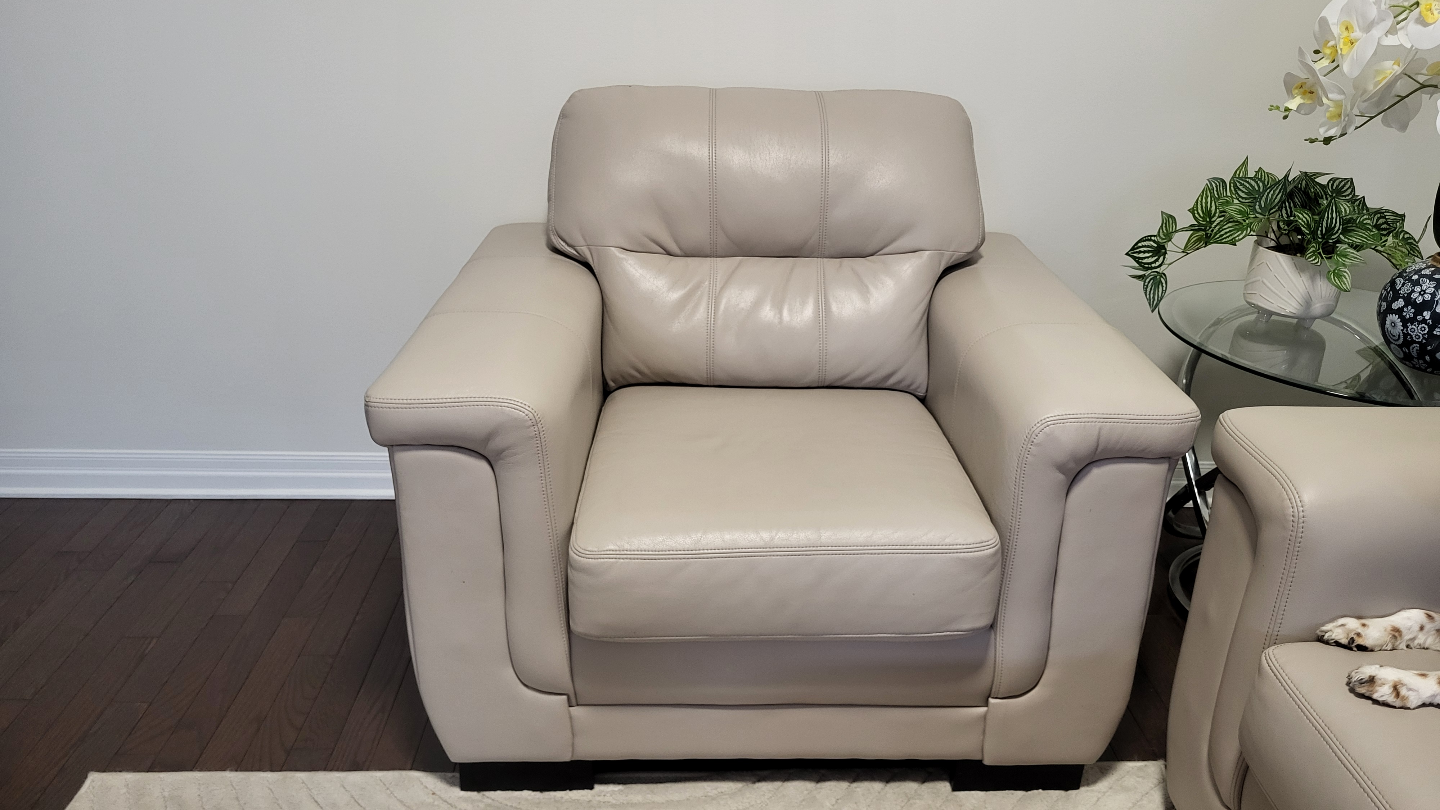 Beige Leather Sofa and Loveseat Set