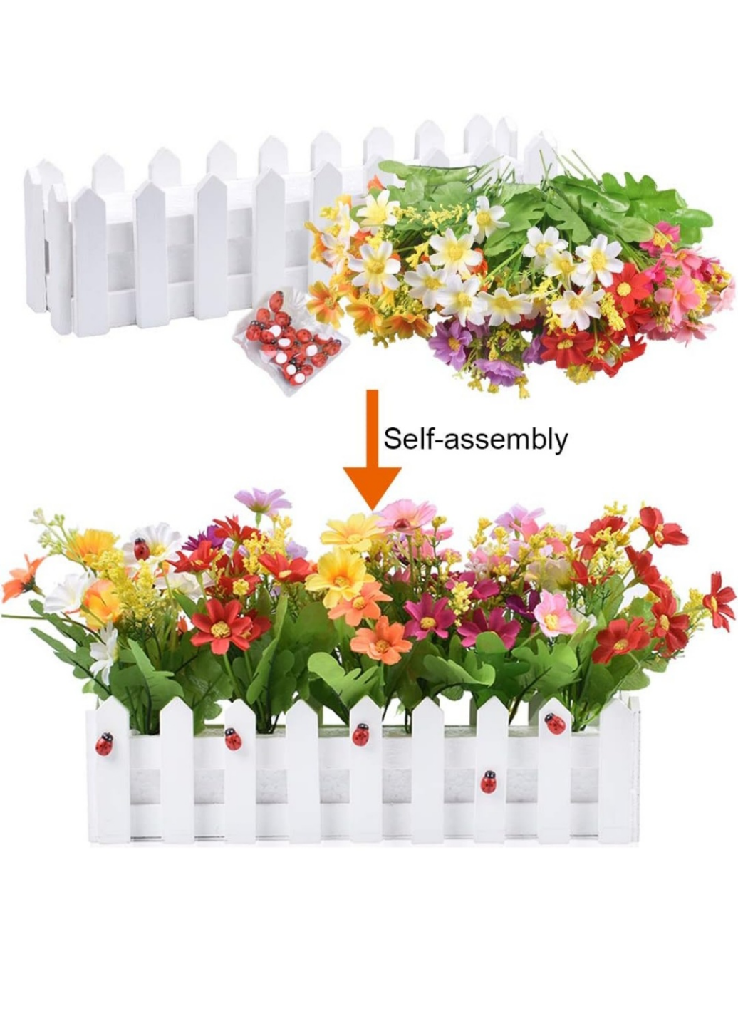 Artificial Flower Arrangement in White Picket Fence Planter Box - photo 2