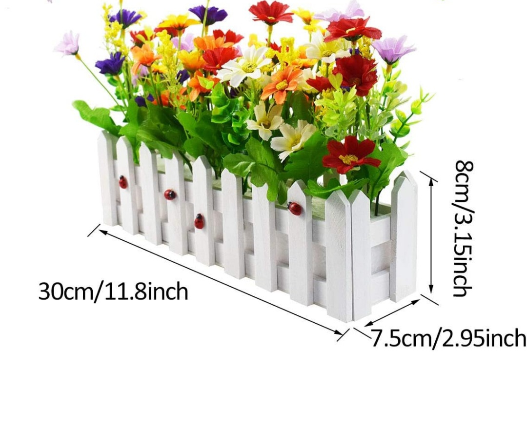 Artificial Flower Arrangement in White Picket Fence Planter Box - photo 3