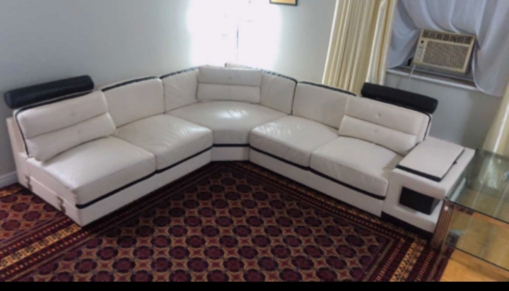 L-Shaped Sectional Sofa - Off-White and Black Leather - photo 2