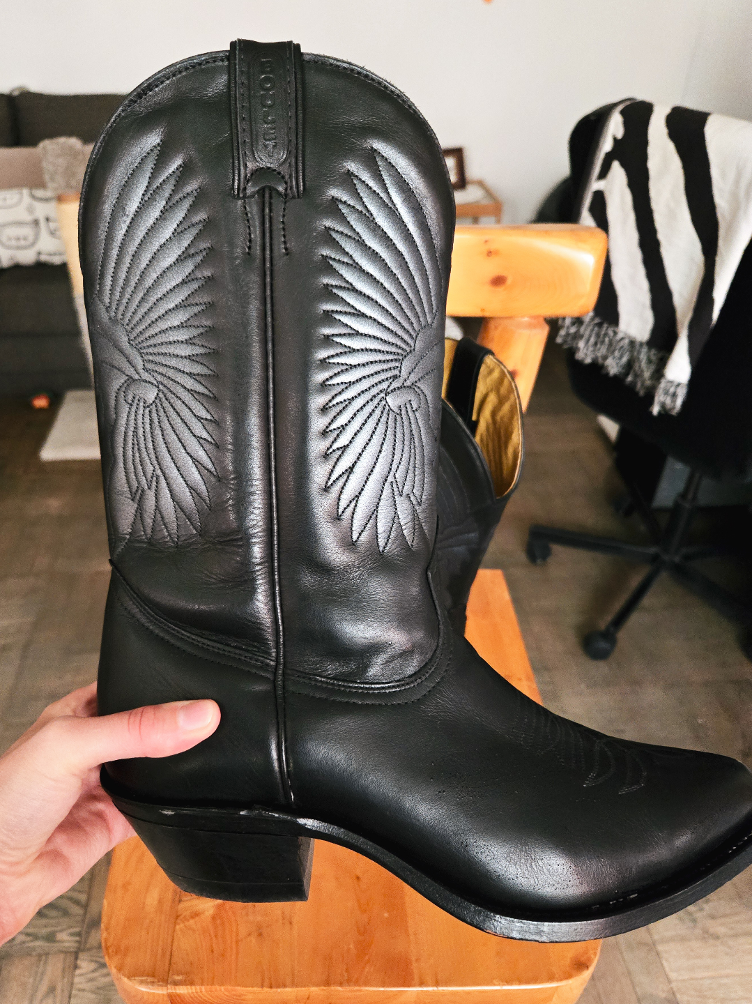 Men's Boulet Black Leather Western Cowboy Boots Size 9 - photo 3