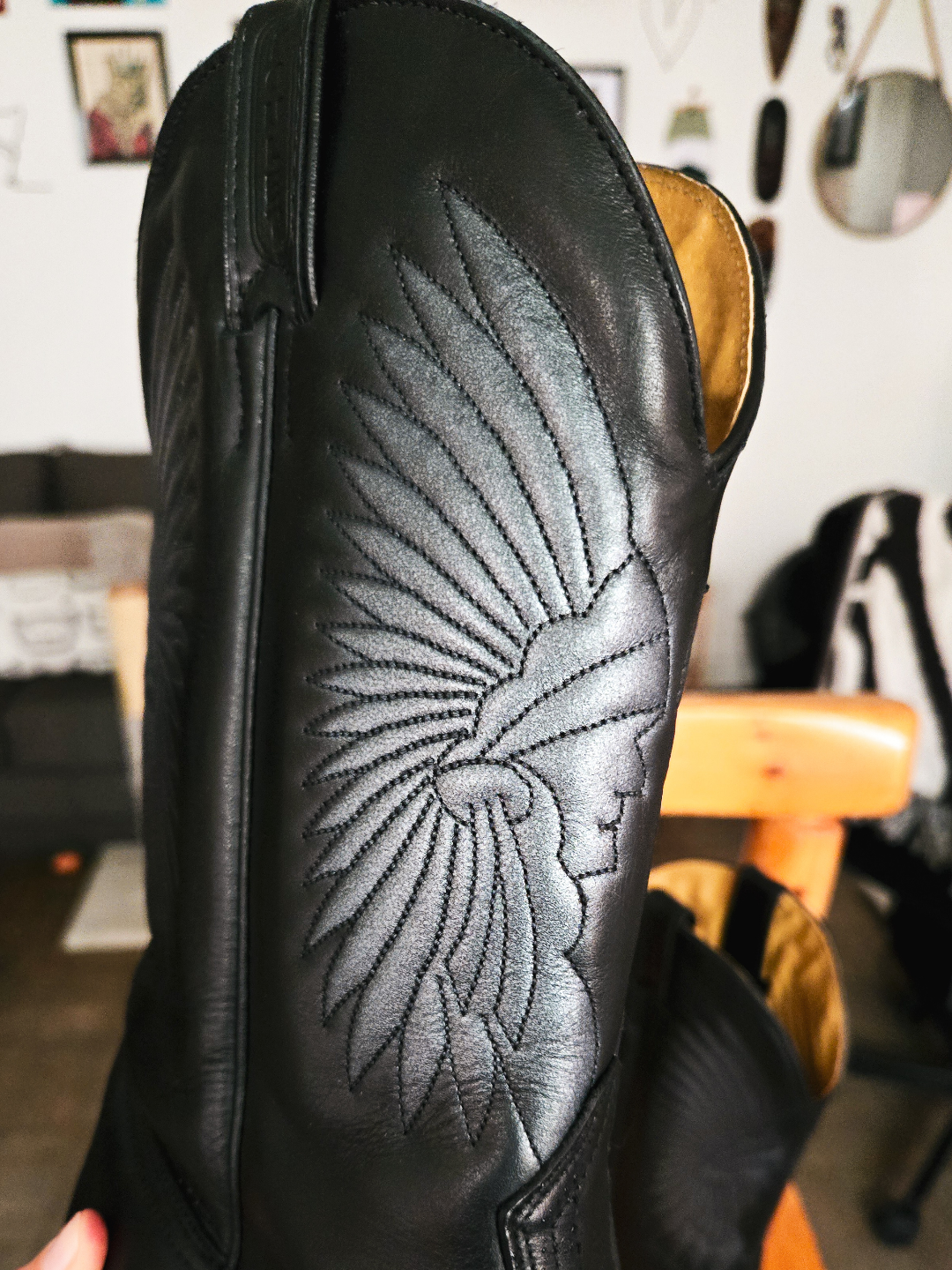 Men's Boulet Black Leather Western Cowboy Boots Size 9 - photo 5