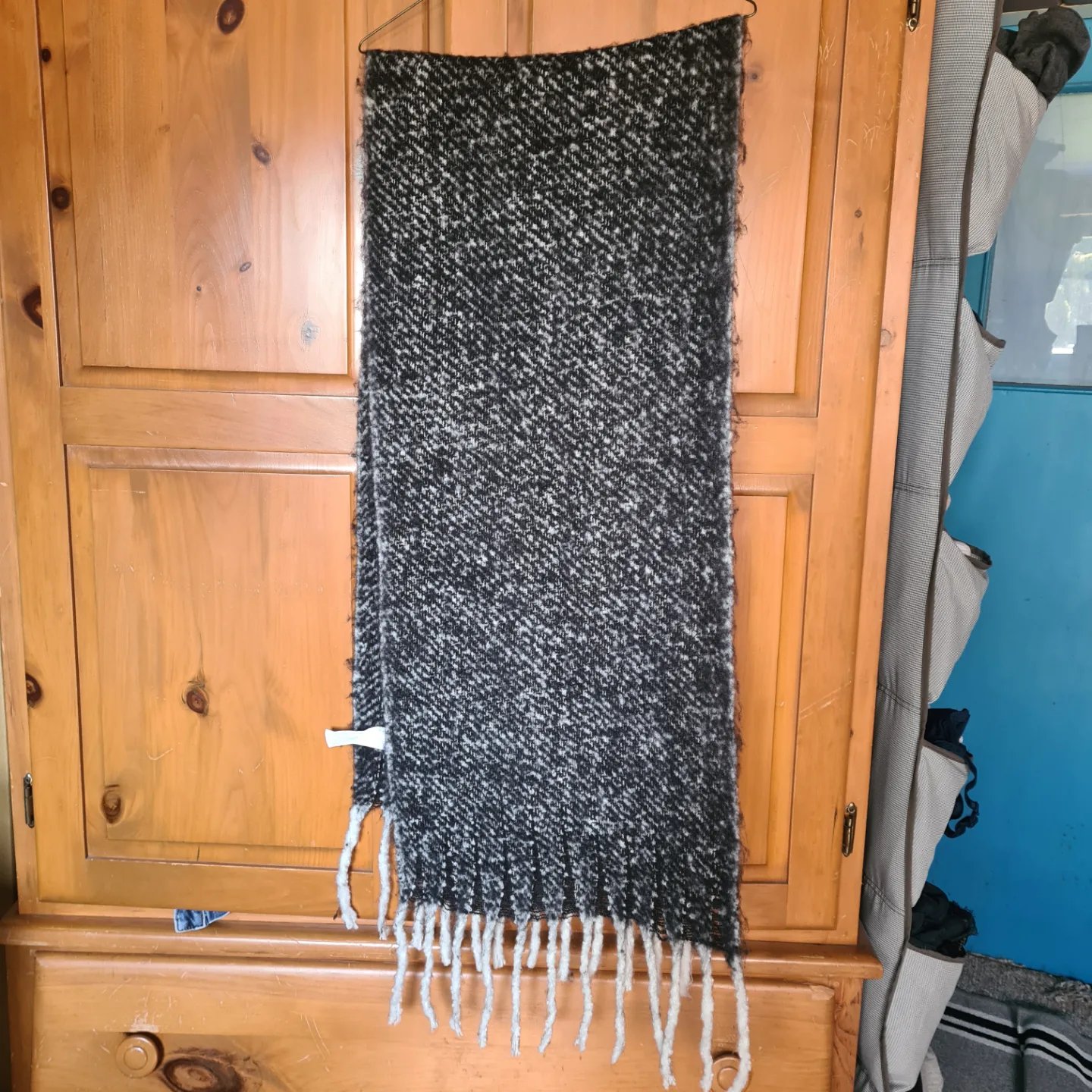 💚Black and White Fringe Scarf thumbnail