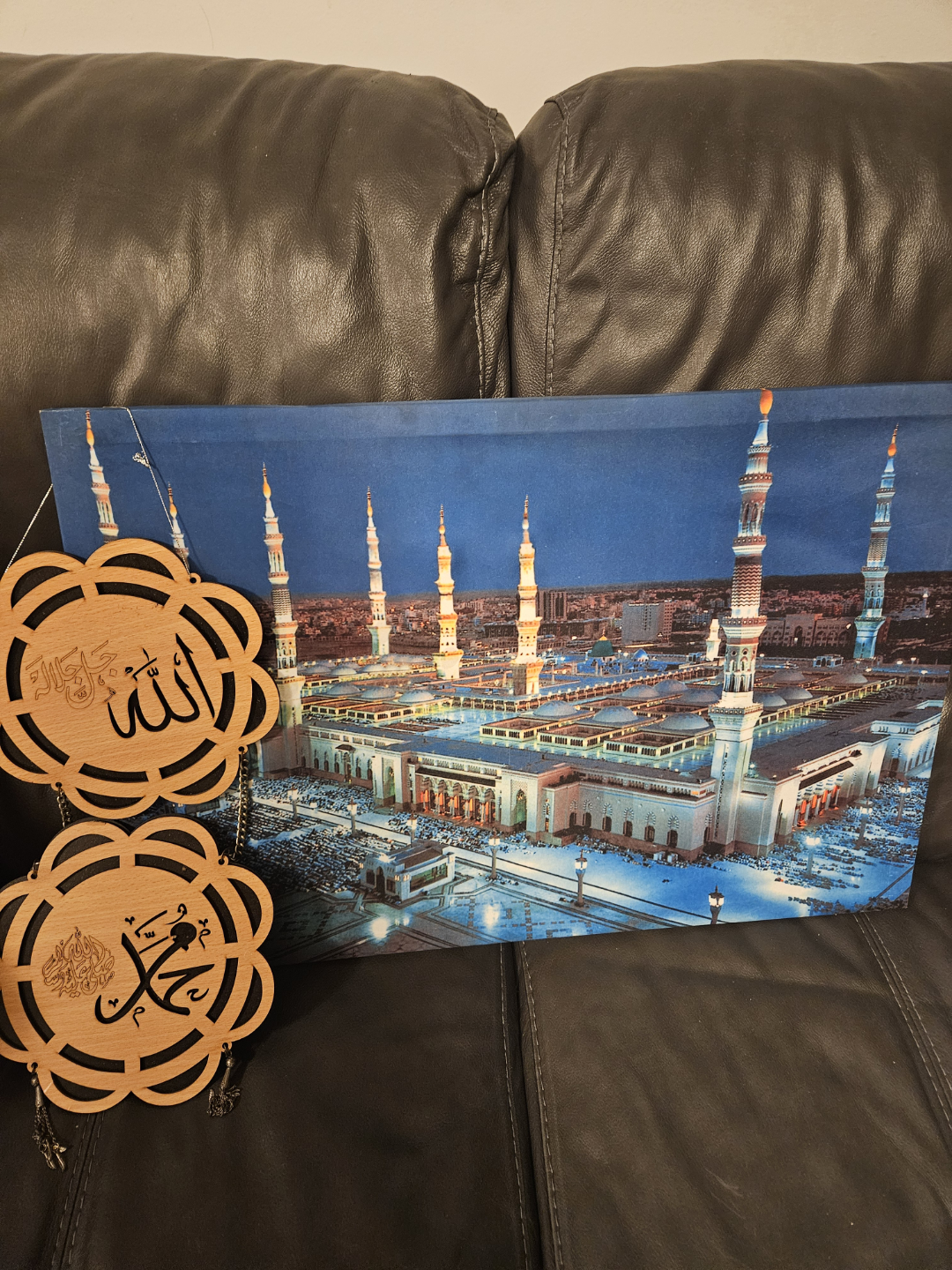 Islamic Wall Art Set - Mosque Canvas and Wooden Wall Decor