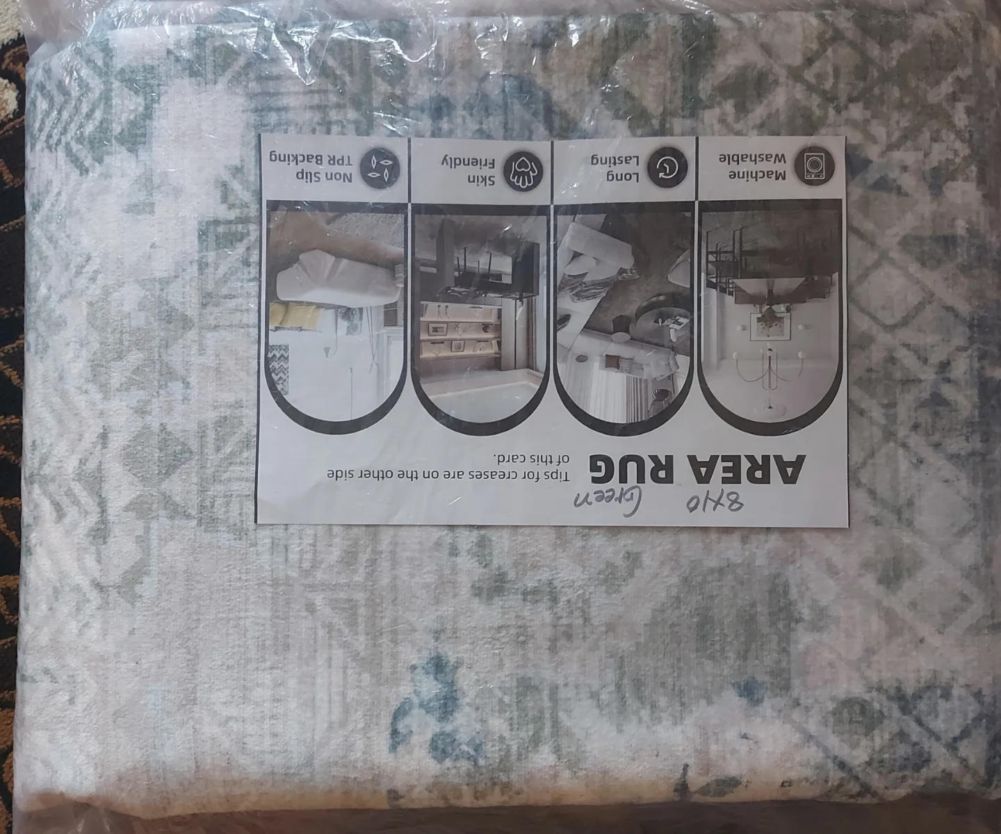 8x10 Green Area Rug Machine Washable Non-Slip brand new image indicator(4)