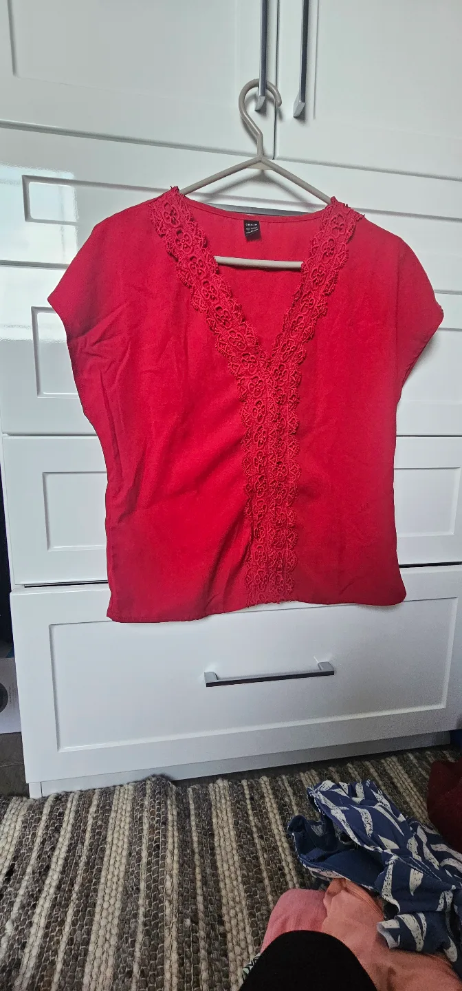 SHEIN Red Lace Detail Blouse - Size S thumbnail