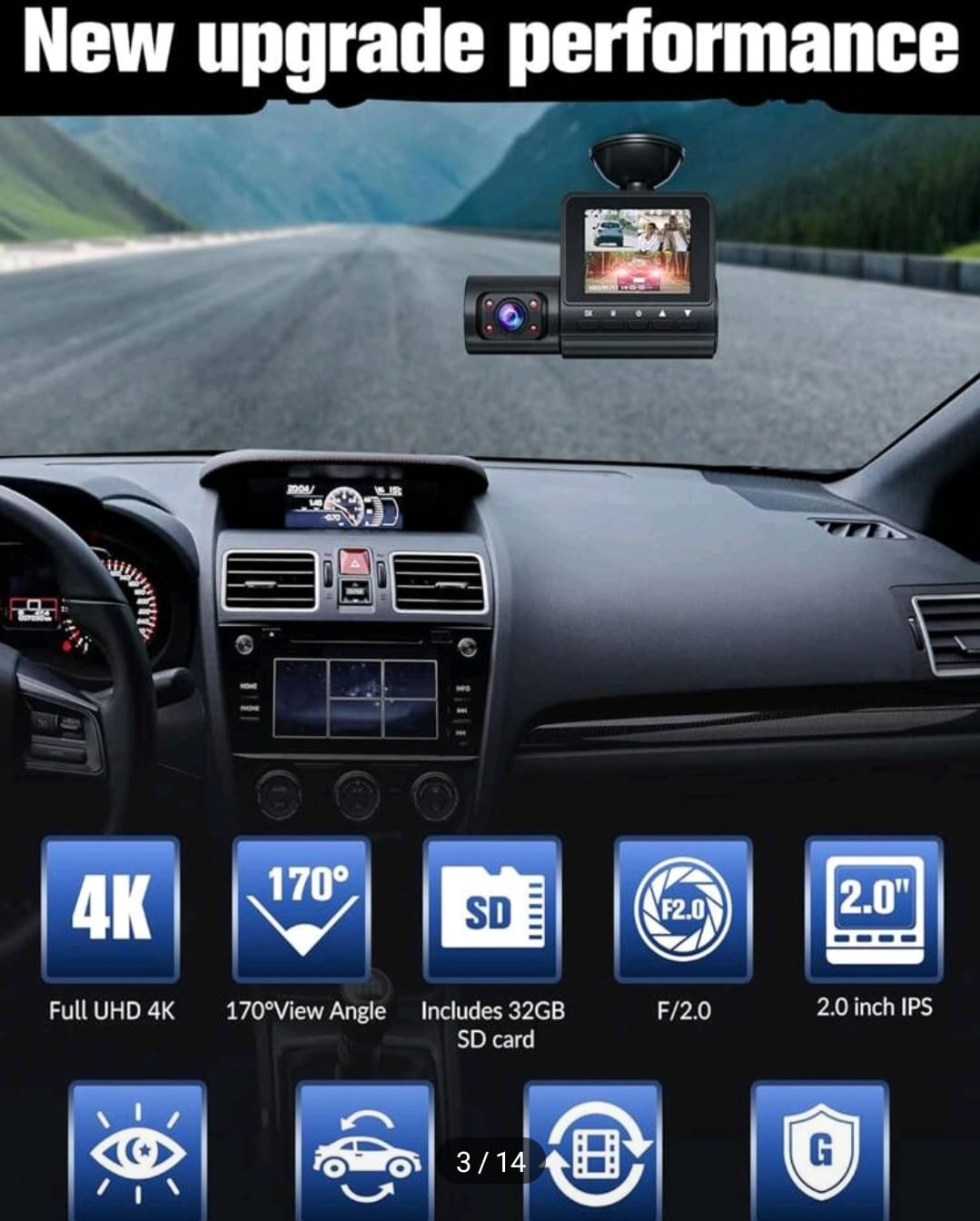 Triple Lens 4K Dash Cam with 32GB Card – 170° Wide Angle - photo 3