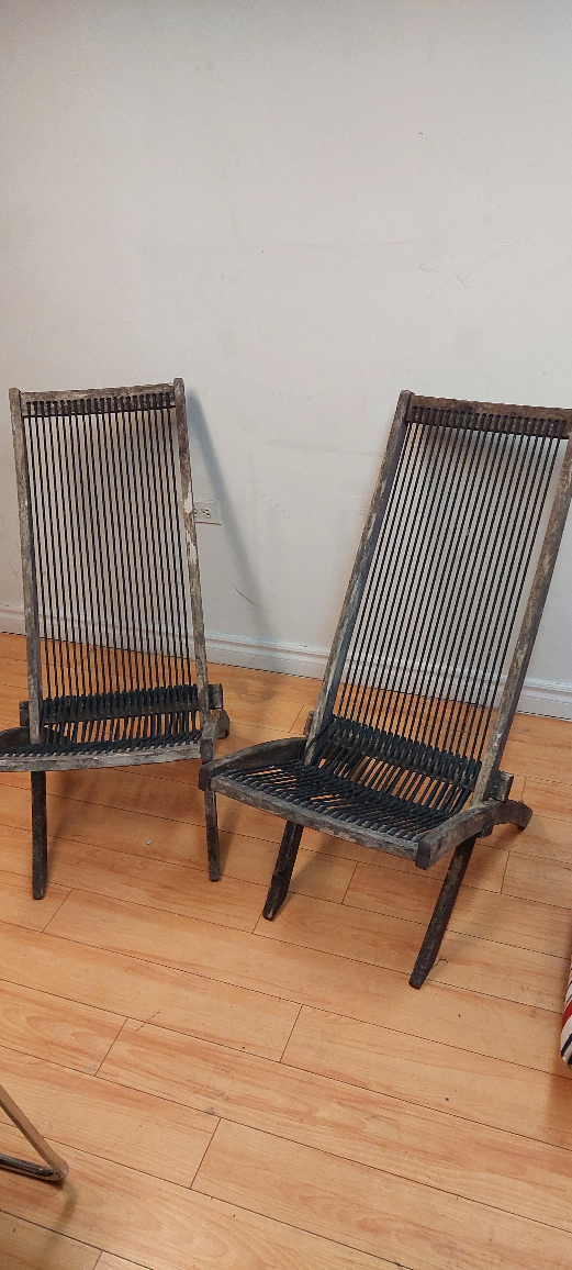 Pair of Vintage Woven Rope Folding Chairs
