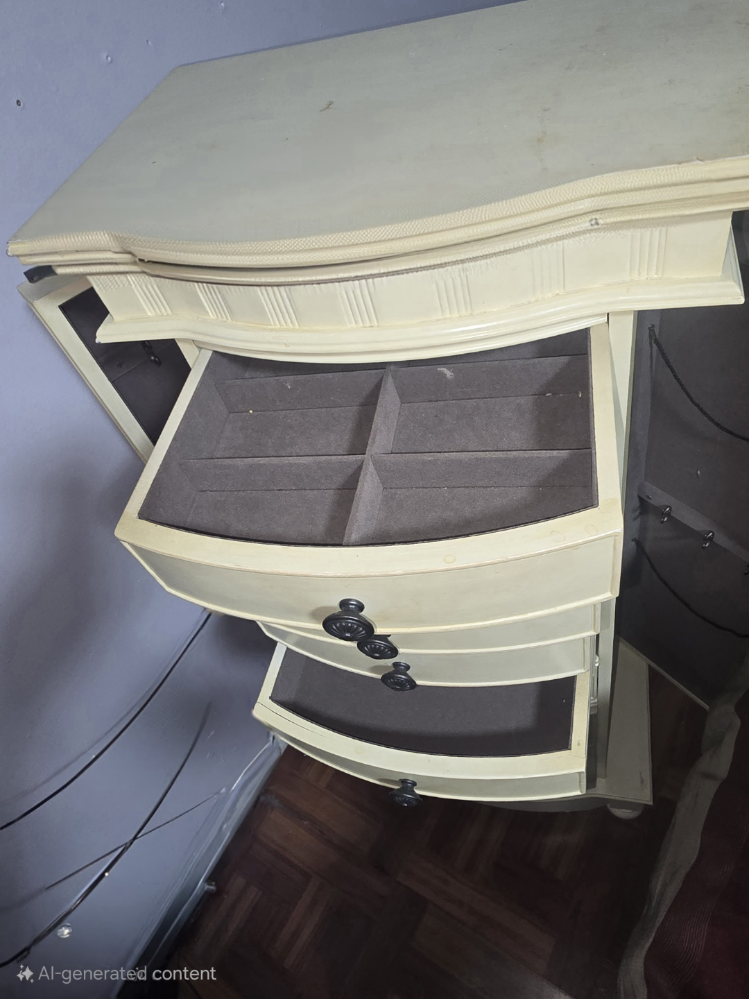 Antique Cream color Wooden Jewelry Armoire - photo 4