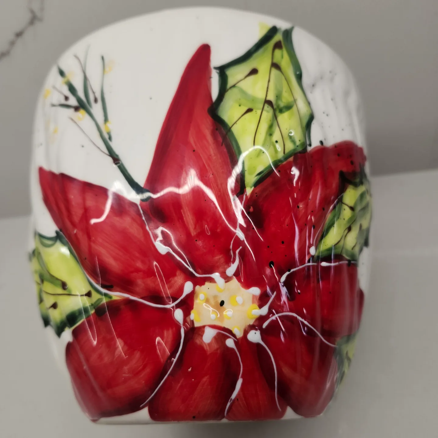 Hand-painted Poinsettia Ceramic Planter thumbnail