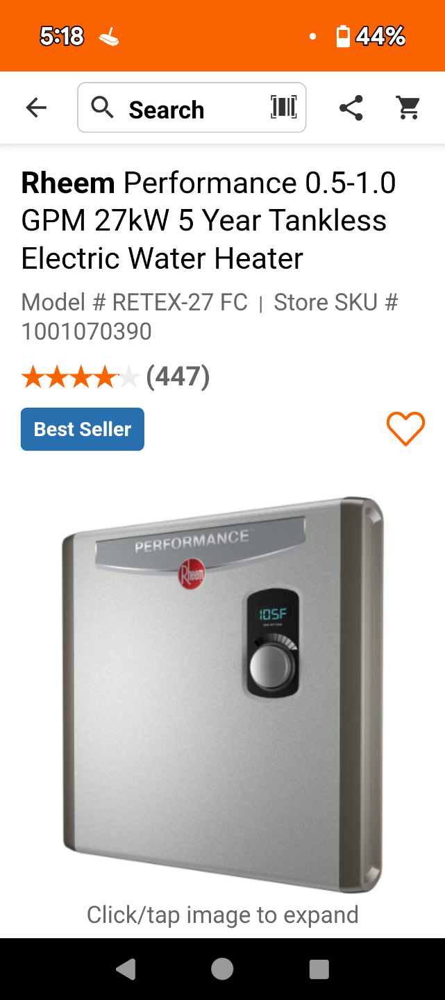 Brand New In Box Rheem Performanc Tankless Electric Water Heater - photo 3