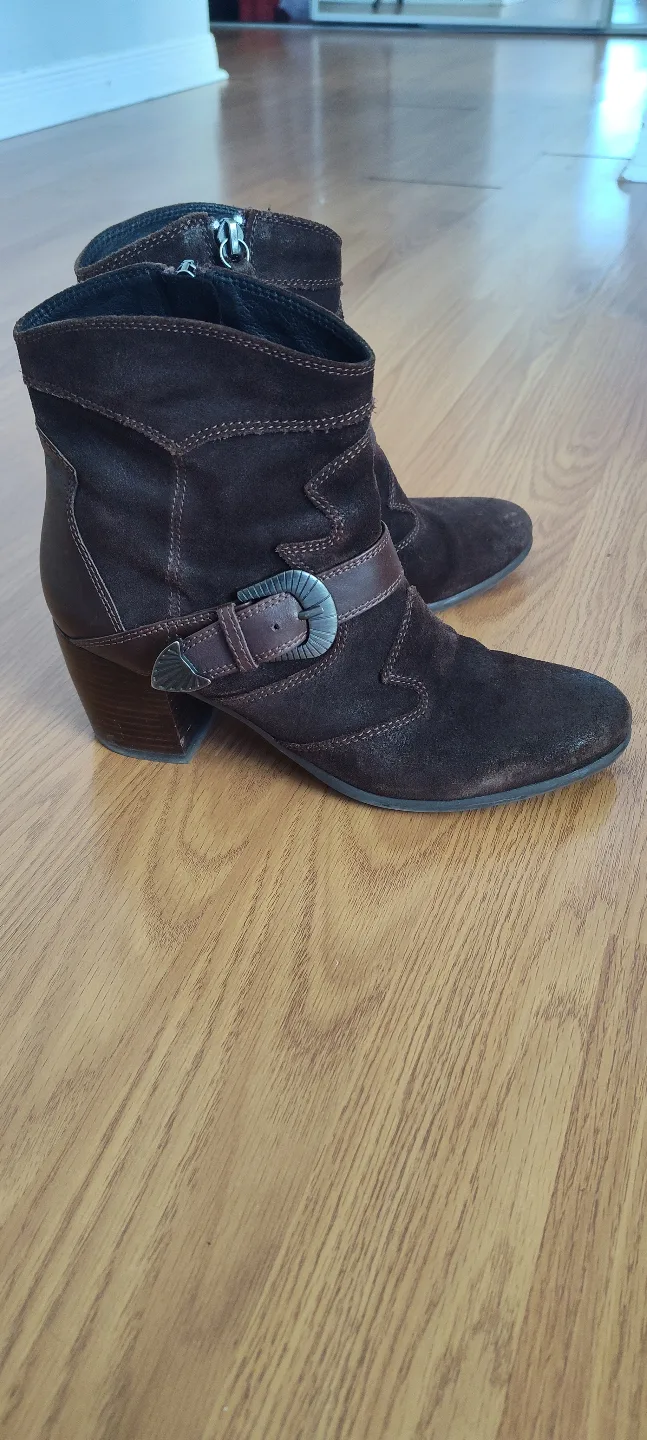 GEOX Genuine Leather Brown Suede Ankle Boots with Buckle Detail image indicator(2)