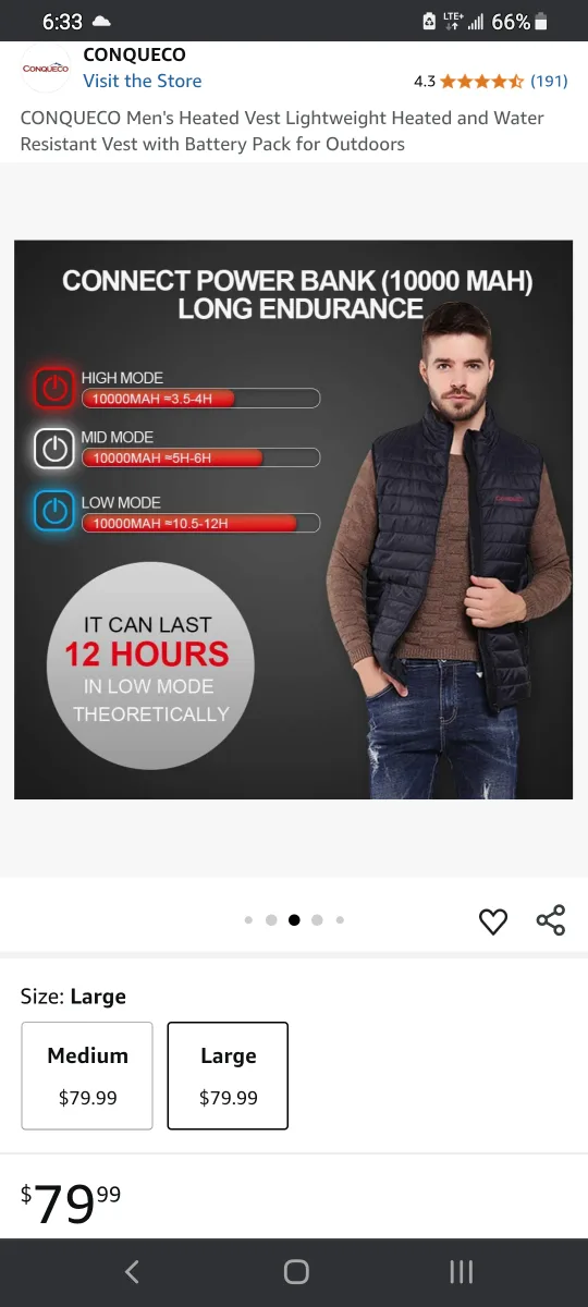 Heated Vest -battery+charger XXL NEW image indicator(8)