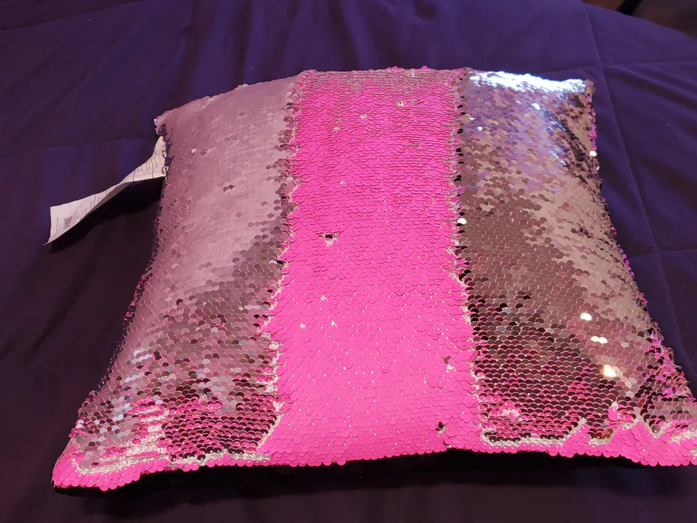 Pink and Silver Reversible Sequin Pillow - New image indicator(4)