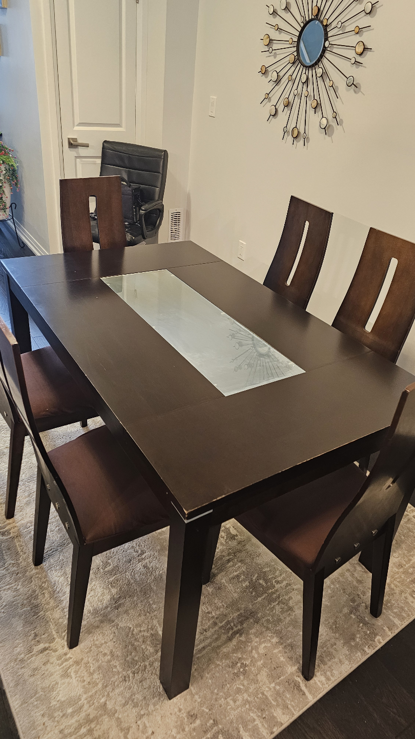 Dark brown 6-piece dining set with glass insert - photo 4