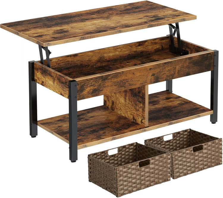 Lift-Top Coffee Table with Storage & Baskets