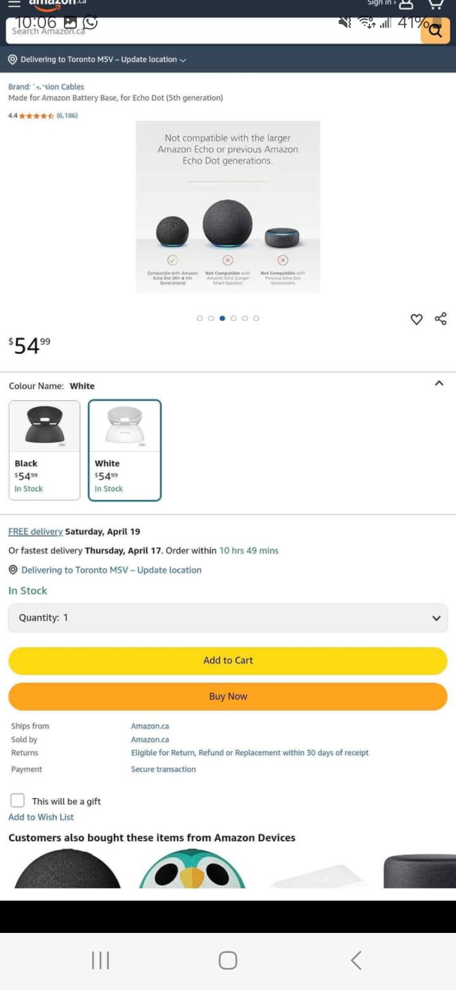 Mission Battery Base for Amazon Echo Dot (5th Gen) - White - photo 2