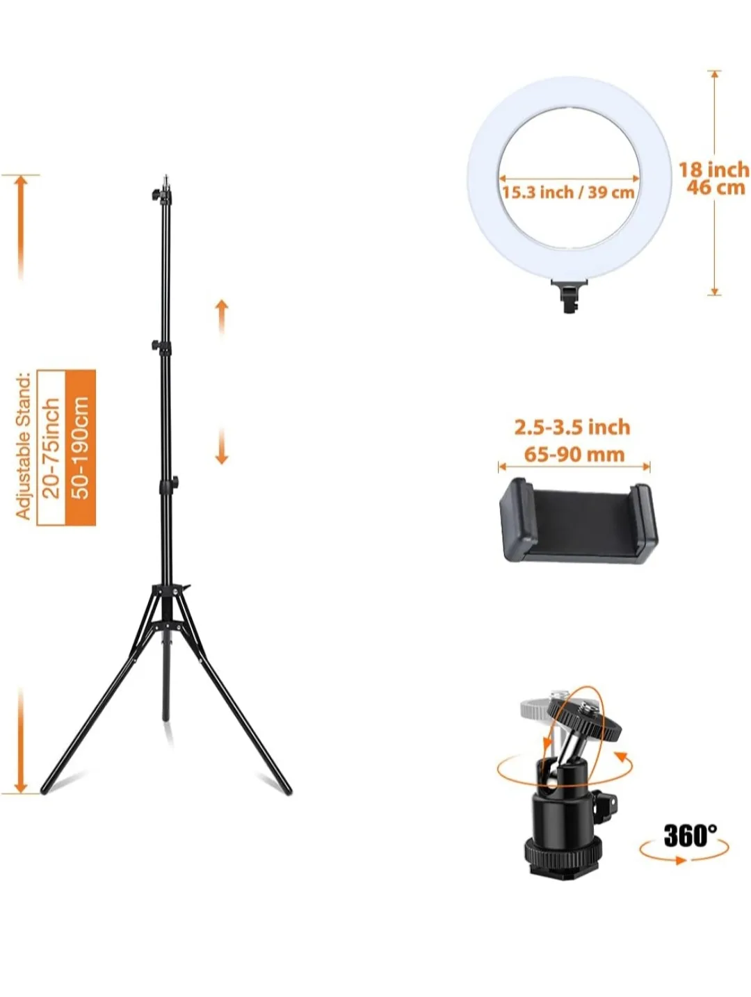 INKELTECH 18-inch 60W Dimmable LED Ring Light Kit with Stand image indicator(5)