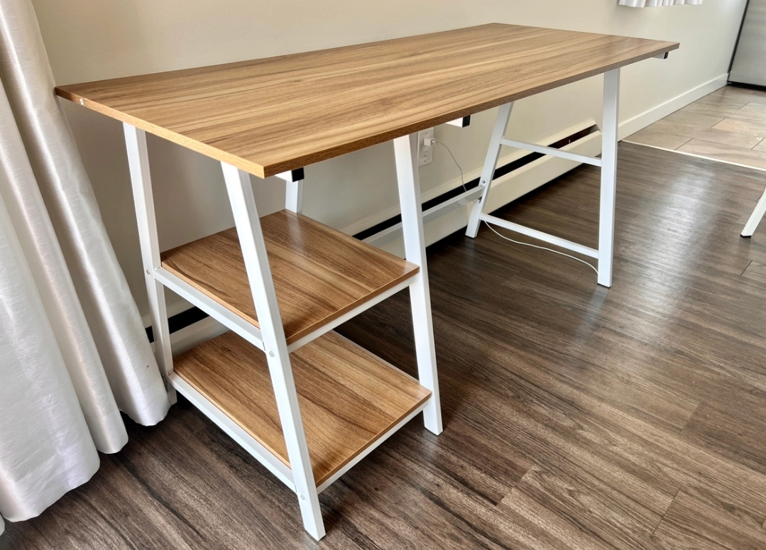 Modern White and Wood Writing Desk with Shelf - photo 3