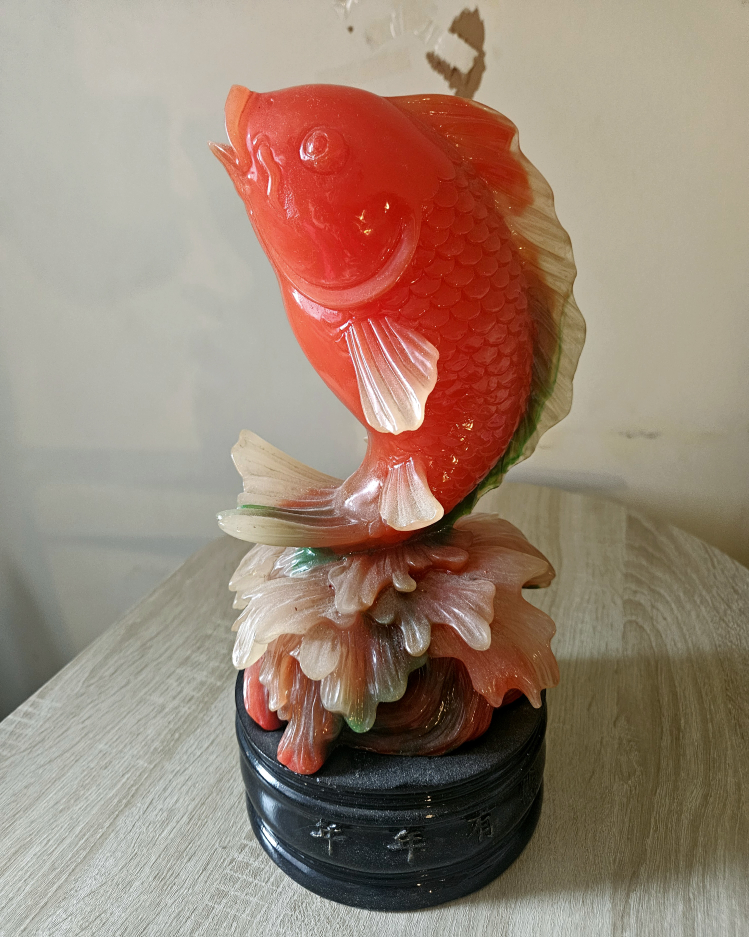 Decorative Chinese Koi Fish Sculpture On Black Base💚 - photo 3