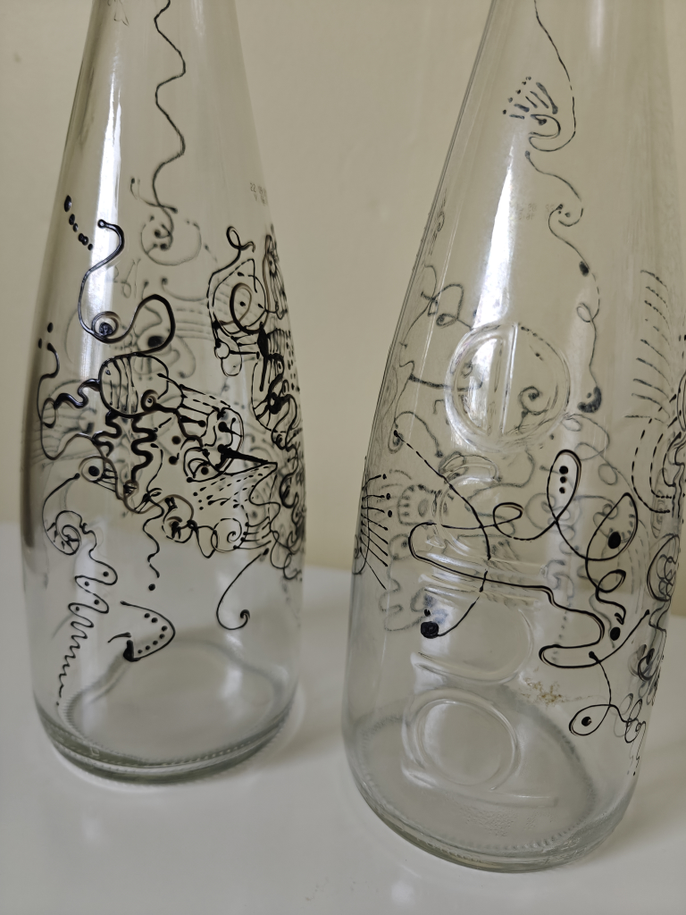 2 Upcycled Evian Water Bottles with Unique Hand-Drawn Design - photo 3