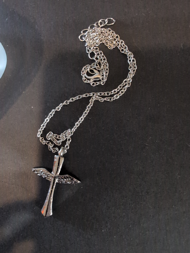 Silver Cross Necklace with wings (Cremation ash Necklace) - photo 2