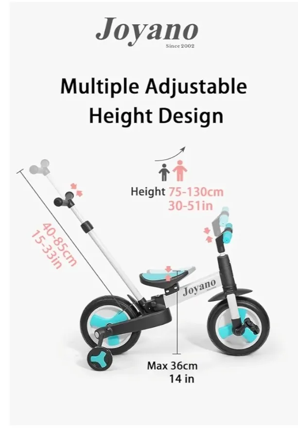 Joyano 5-in-1 Kids Tricycle - Adjustable Height, Black & Yellow image indicator(4)