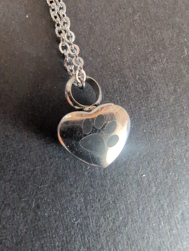 Silver Paw Print Heart Necklace (Cremation Ash Necklace) 💚