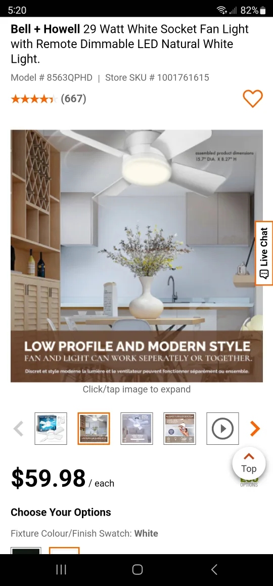 Bell + Howell 29W White Socket Fan Light with Remote image indicator(2)