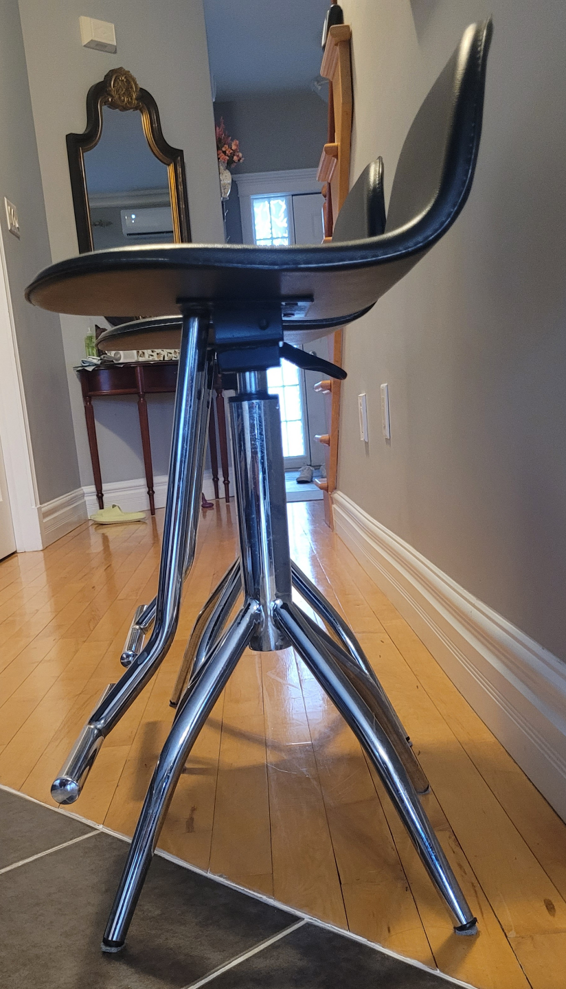 Pair of Black Leather Bar Stools with Chrome Legs - photo 2