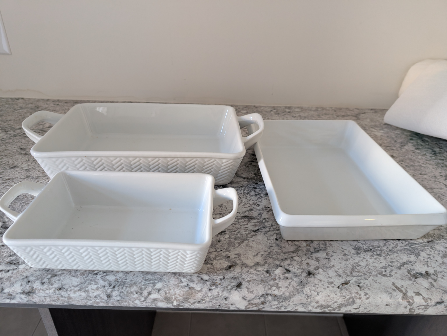 Three White Ceramic Baking Dishes-must pick up today