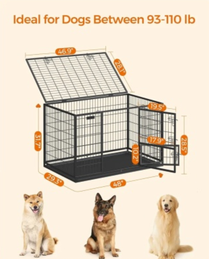 Feandrea XXL Dog Crate - Black Metal Dog Kennel - photo 2