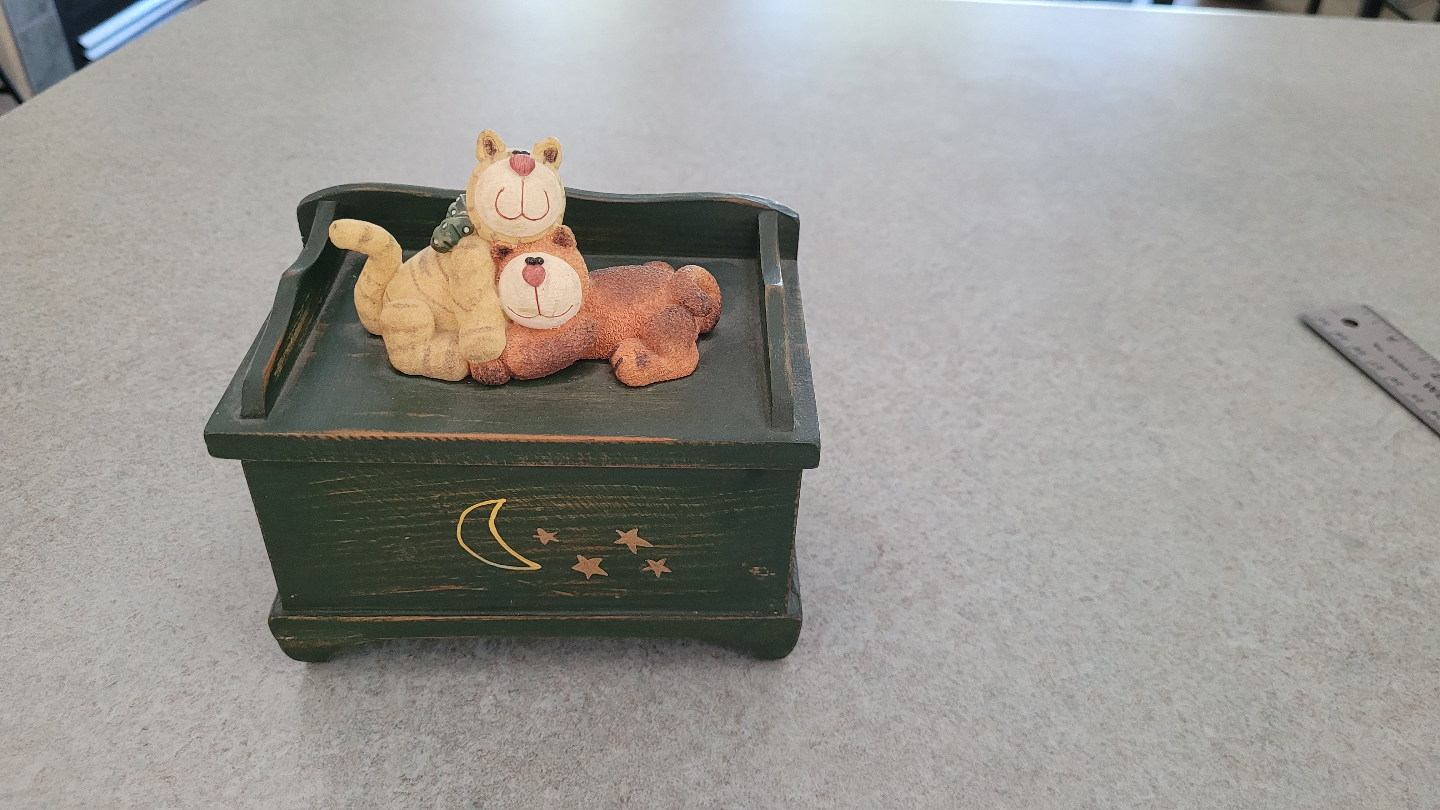 Adorable Cat and Bear Wooden Trinket Box