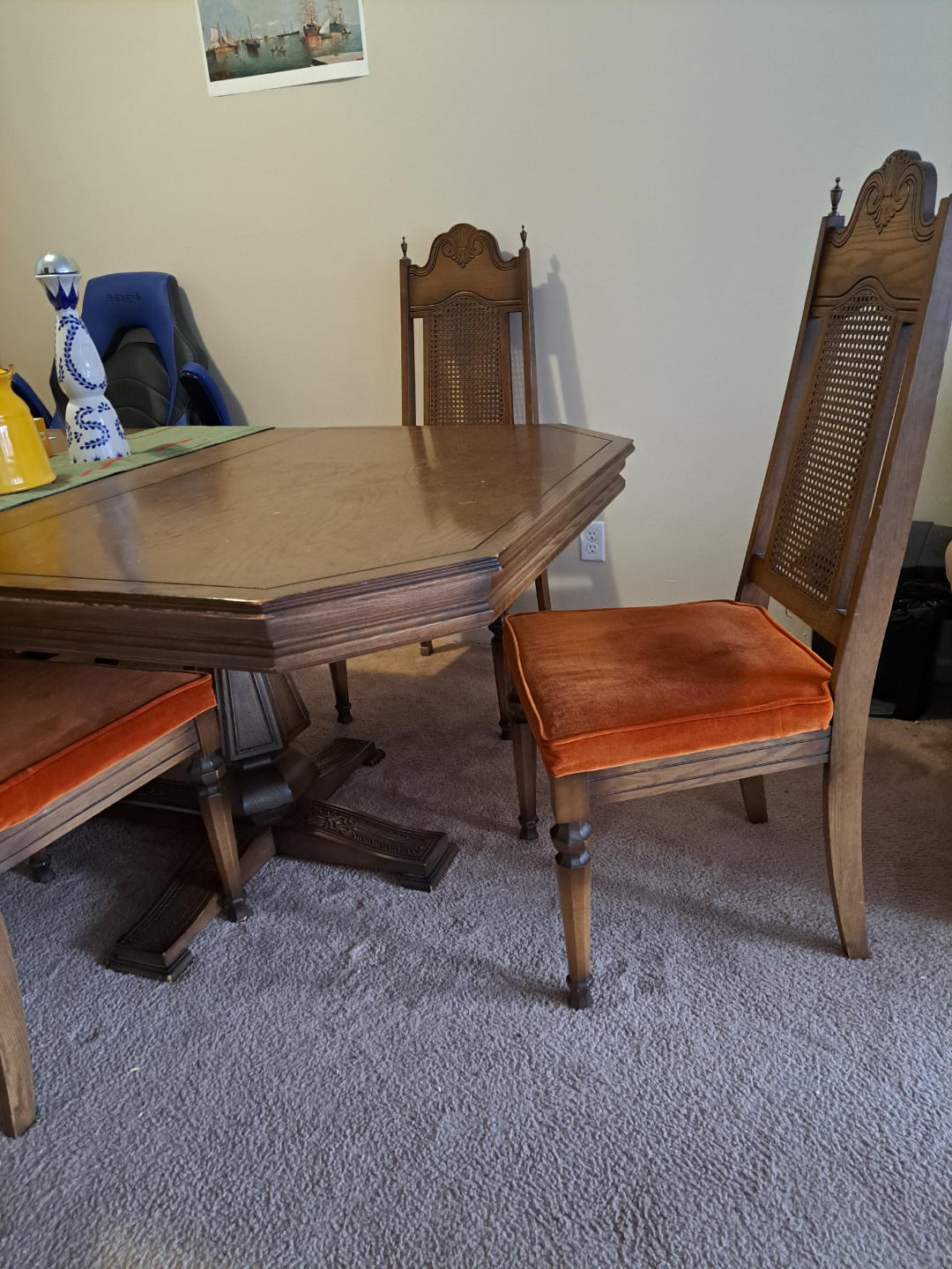 Vintage Wood Dining Table and Chairs Set
